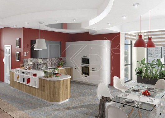 дизайн кухни в бело-коричневых тонах